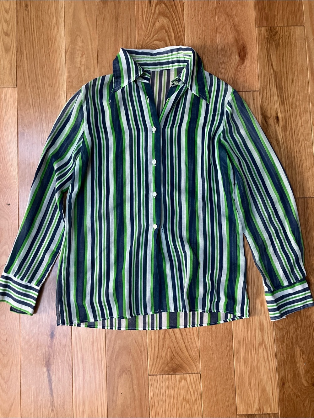Vintage Striped Button-Down Shirt in Green & Blue